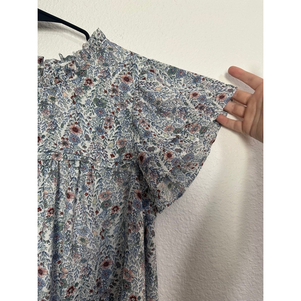 Rose + Olive Floral Ruffle Mock Neck Flutter Sleeve Babydoll Blouse Top 2X - Picture 2 of 5
